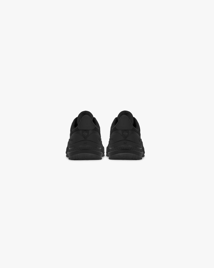 Product image of a mens black trainer on a plain white background | Arc-2 Trainer in Black | Engineered knitted upper with TPU overlays | 247 Footwear | Represent Clo