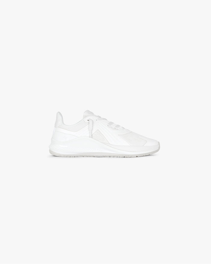 Front product image of mens white trainers on a plain white background | 247 Arc-2 Trainer in Flat White | Sleek low-top sneakers with minimalist design | 247 Footwear | Represent Clo