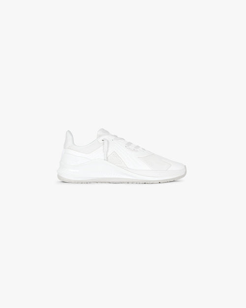 Front product image of mens white trainers on a plain white background | 247 Arc-2 Trainer in Flat White | Sleek low-top sneakers with minimalist design | 247 Footwear | Represent Clo