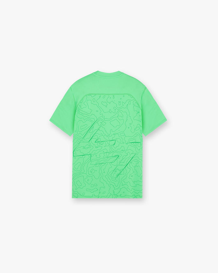 Front product image of a mens green t-shirt on a plain white background | 247 Contour Run T-Shirt in Speed Green | Relaxed fit t-shirt with ribbed neck | 247 T-Shirts | Represent Clo