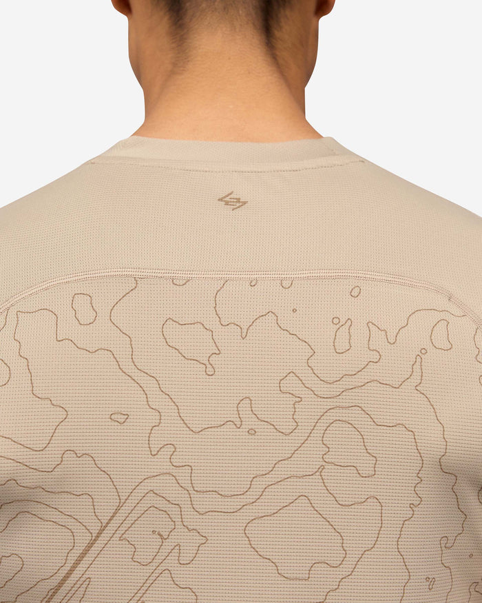 Man wearing a grey running tank on a plain white background | 247 Contour Run Tank in Pebble | Breathable and sweat-wicking mesh tank | 247 T-Shirts | Represent Clo