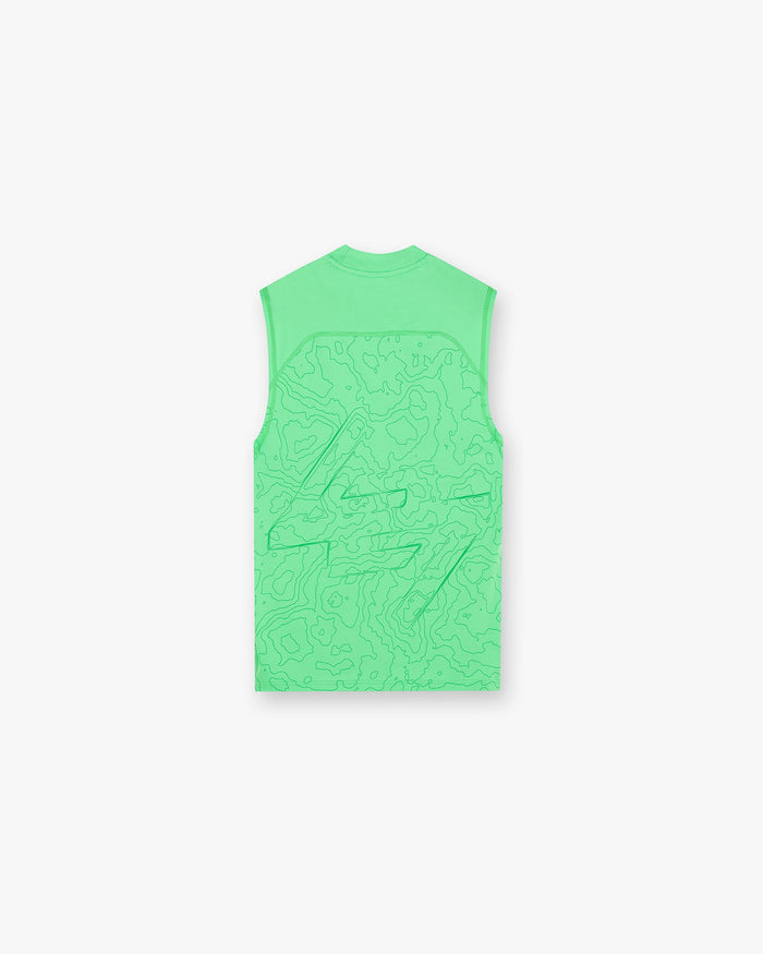 Front product image of a mens green tank on a plain white background | 247 Contour Run Tank in Speed Green | Performance tank for activewear | 247 T-Shirts | Represent Clo
