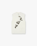 Front product image of a womens white tank top on a plain white background | 247 Motion Oversized Tank in Flat White | Oversized tank with built-in bra and low V neckline | 247 T-Shirts | Represent Clo