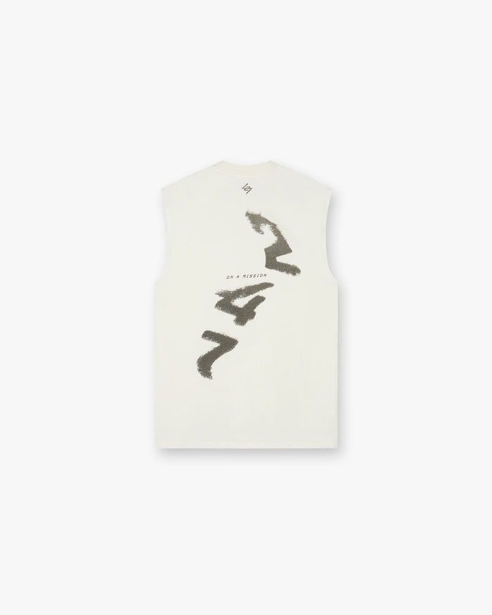 Front product image of a womens white tank top on a plain white background | 247 Motion Oversized Tank in Flat White | Oversized tank with built-in bra and low V neckline | 247 T-Shirts | Represent Clo