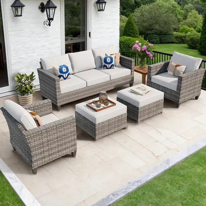 5-Piece Outdoor Wicker Patio Conversation Set