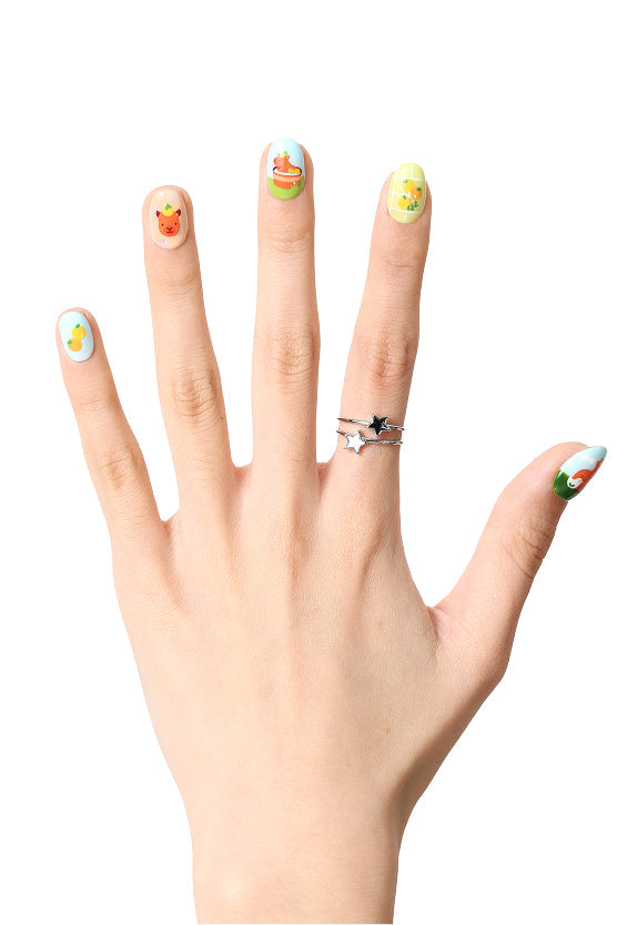 A capybara life by Alice Lee press-on nails with fruit and checkered patterns