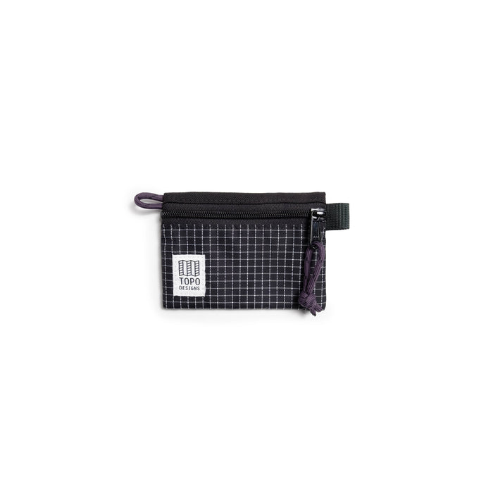 Front View of Topo Designs Accessory Bag "Micro" in "Black / White Grid"