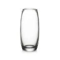 Clear glass vase with curved cylindrical body and small handles near the top rim.