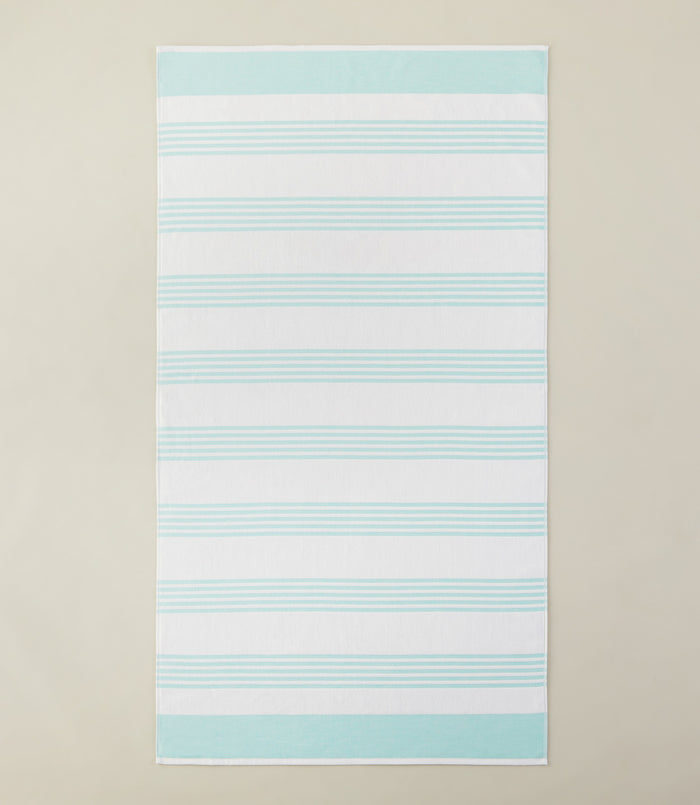 Aegean Stripe Beach Towel top view, Aqua