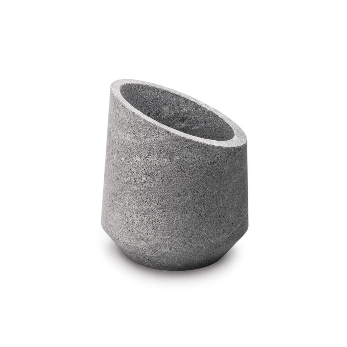 Gray soapstone wine chiller with angled cylindrical shape and open top.
