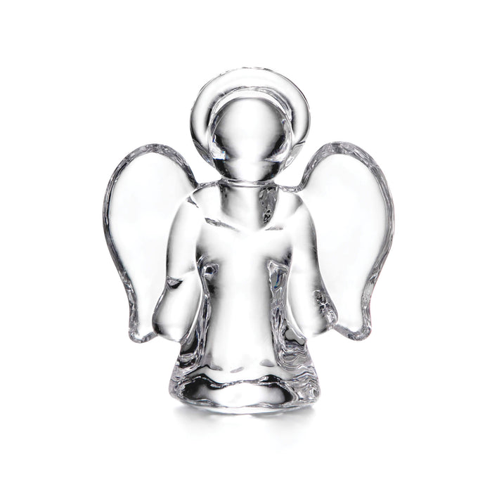 Clear glass angel figurine with halo and wings in small size.