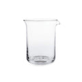 Clear glass bar pitcher with a pouring spout and straight cylindrical sides.