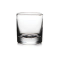 Clear glass double old-fashioned tumbler with thick base and weighted bottom.