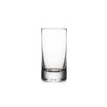 Clear glass highball with thick base and straight sides.