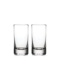 Two clear glass highball glasses with thick bases, shown side by side.