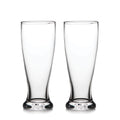 Two clear pilsner glasses with slightly curved sides and thick bases.
