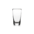 Clear glass pint glass with thick base and straight sides.