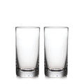 Two clear glass tumblers with thick bases, displayed side by side.