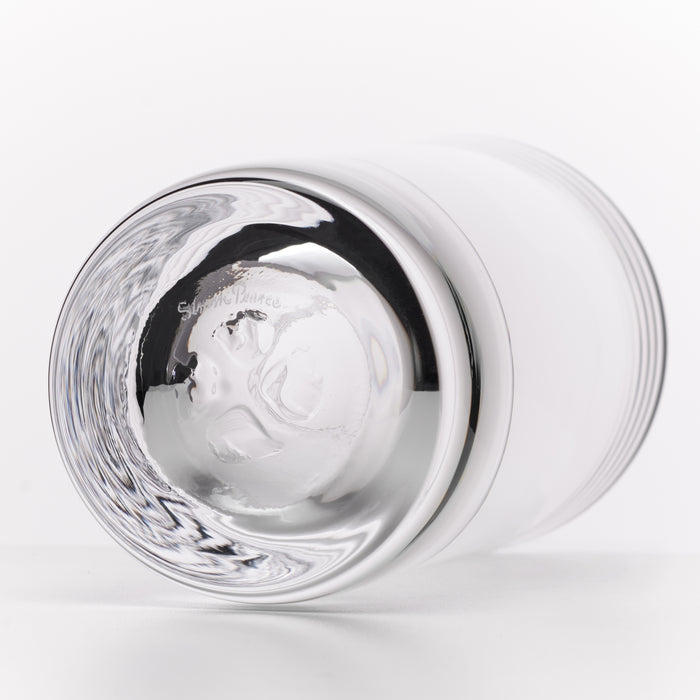 A clear glass shown on a clean white background.