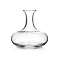 Clear glass wine decanter with wide rounded base and tapered neck on white background.