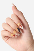 Autumn Ginkgo press-on nails with a beige gradient, white tips, and delicate red ginkgo leaf designs.