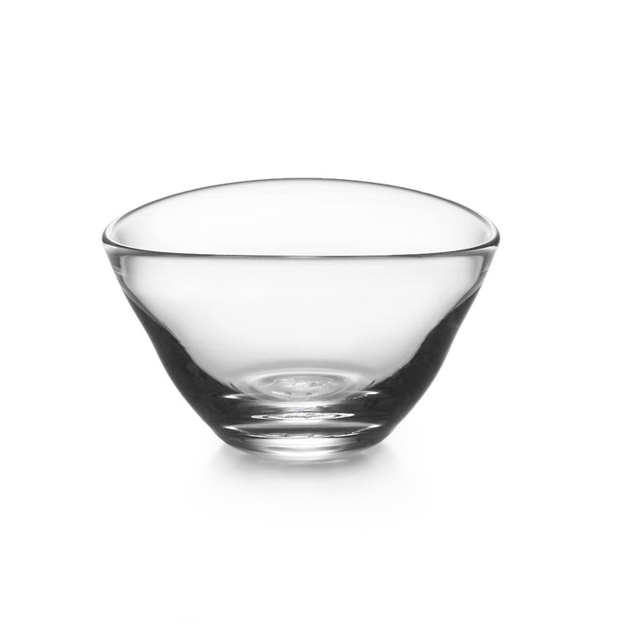 Clear glass bowl with curved sides and a wide rim, small size.
