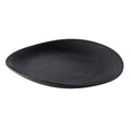 Slate-colored ceramic dinner plate with a flat, slightly curved rim and matte finish.