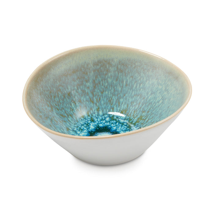 Barre Dinnerware bowl in lagoon with textured glaze interior and cream-colored exterior.