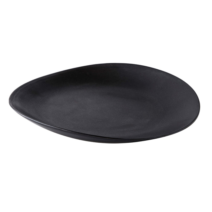 Dark slate gray plate with a shallow rim and matte textured surface.