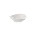 White ceramic bowl with curved asymmetrical shape and pouring spout.