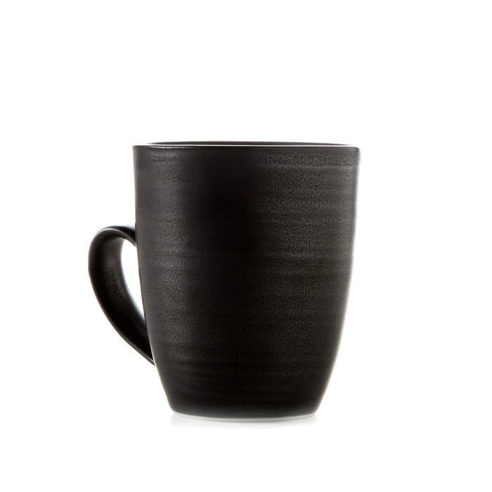 Slate-colored ceramic mug with curved handle and matte finish.