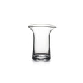 Clear glass vase with curved sides and flared rim opening.