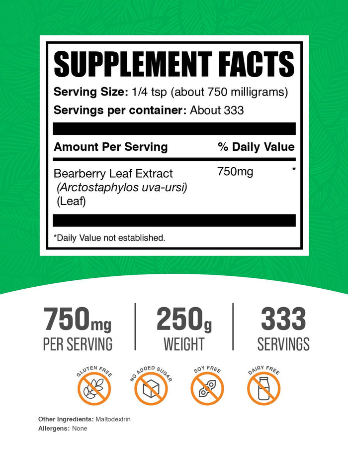 Bearberry leaf extract powder label 250g
