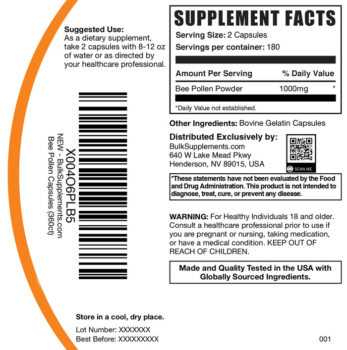 Bell pollen 360 capsules label