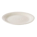 Ivory ceramic dinner plate with crackle glaze finish and concentric ring pattern.