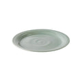 Celadon ceramic side plate with crackle glaze finish and concentric ring design.