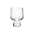 Clear glass tumbler with rounded bowl shape and bulbous pedestal base.
