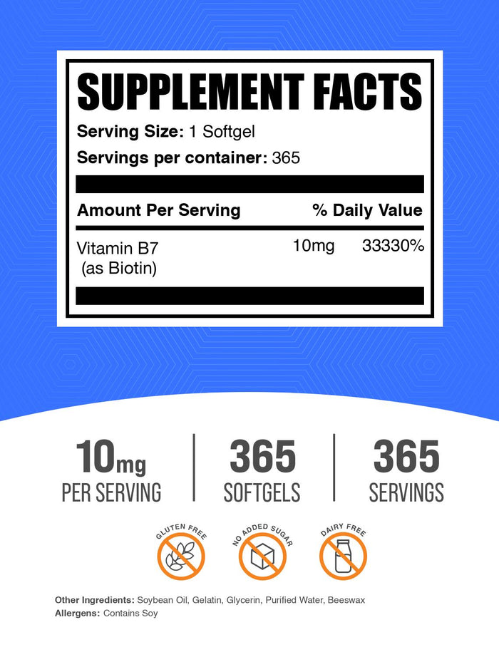 Biotin Vitamin B7 Softgels 365ct Color Label