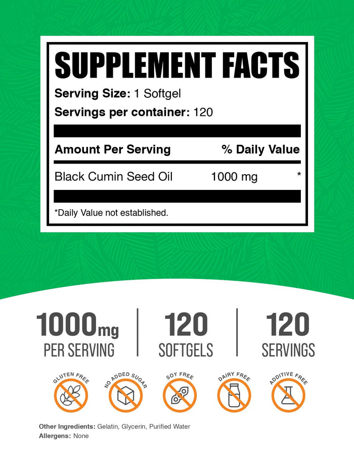 Black cumin seed oil 120 softgels label