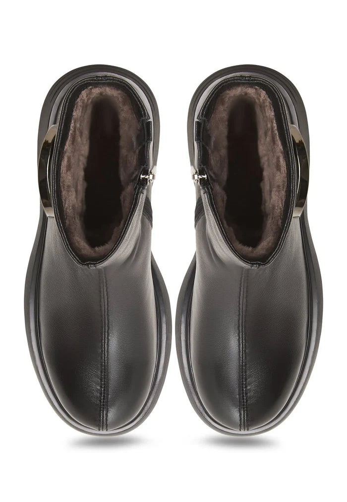 Black Leather Buckle Ankle Boots Doutzen - Black