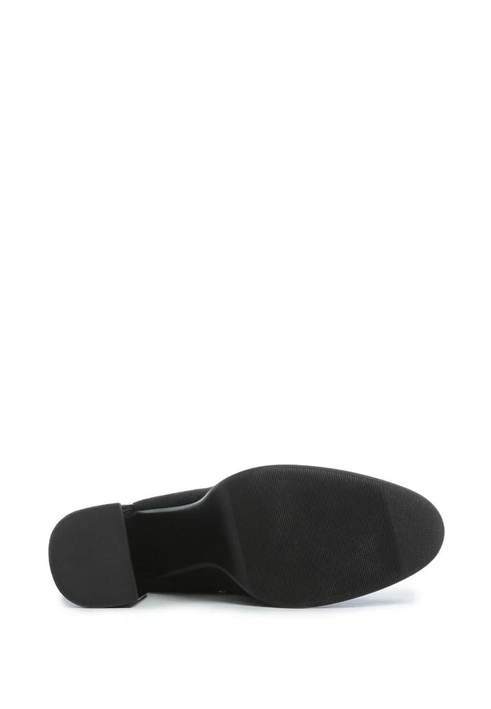 Stylish black suede square heel ankle boots for women