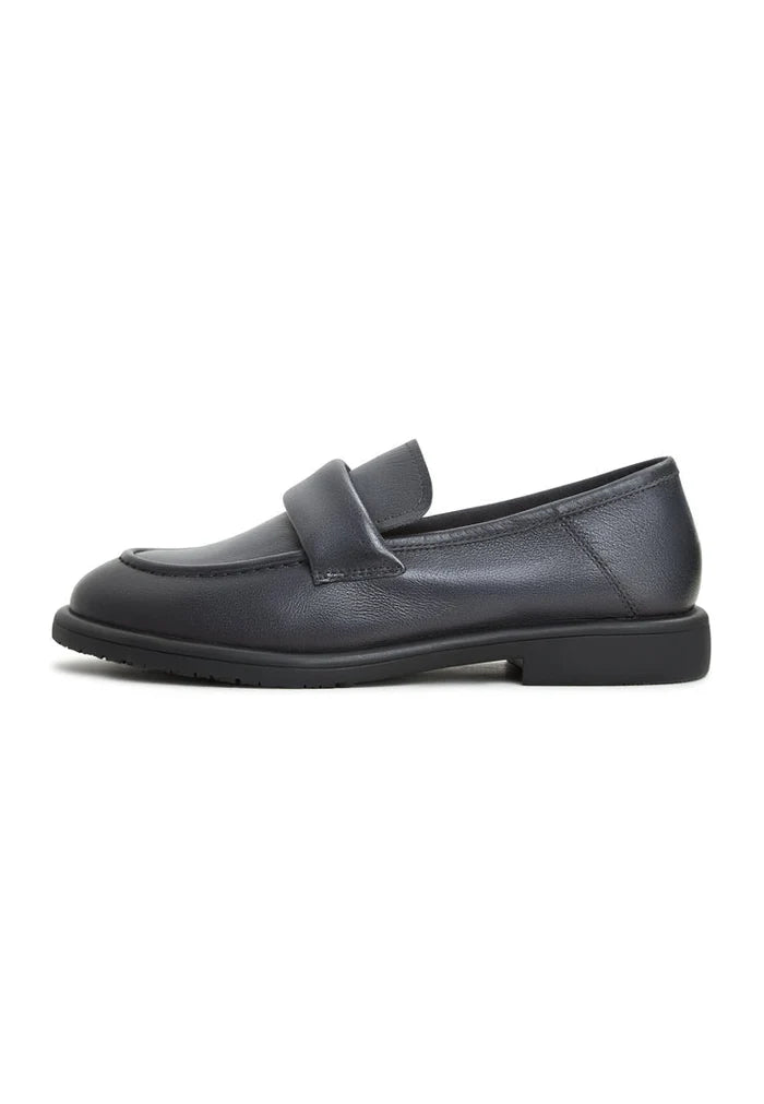 A stylish pair of Stephanie grey block heeled loafers, a chic choice for women who love slip-on comfort and style from the Stephanie brand.