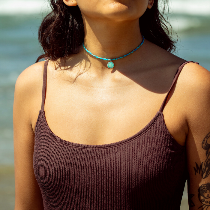 Blue Lagoon Beaded Choker - Teal / Teal
