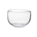 Clear glass bowl with curved sides and rounded bottom.