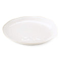 White ceramic dinner plate with subtle cloud pattern and raised rim.