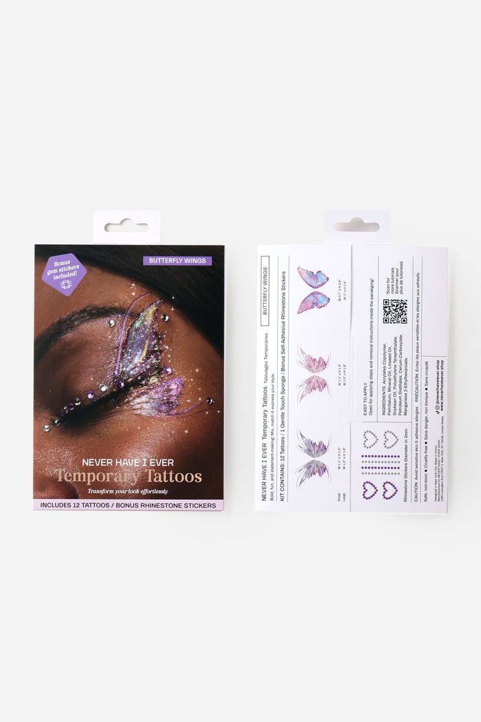 Butterfly temporary tattoos with rhinestone stickers in packaging