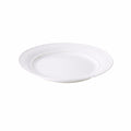 Dove-colored ceramic side plate with wide rim and shallow well center.
