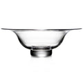 Clear glass bowl with wide rim and pedestal base.