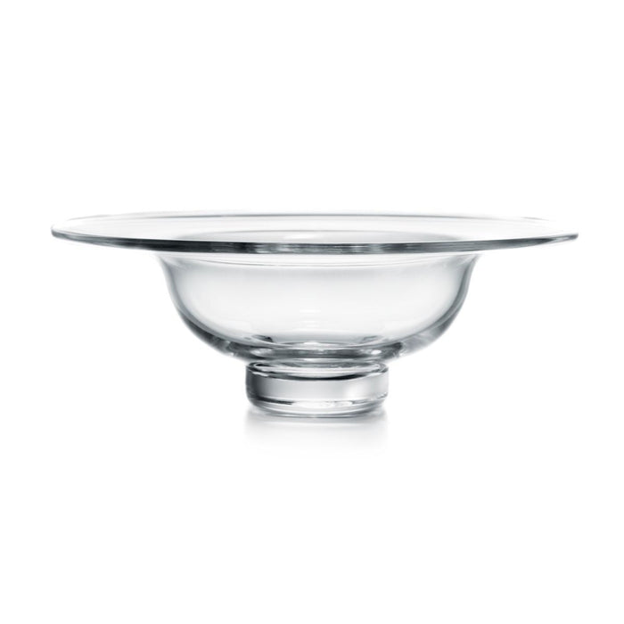 Clear glass bowl with wide flared rim and pedestal base.