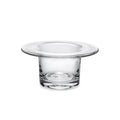 Clear glass hurricane vase with wide flared rim and cylindrical body.